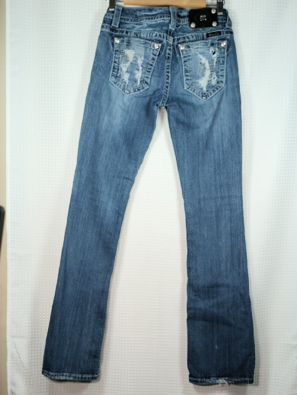Miss Me Jeans Size 28x35 Faded Embellished Bootcut, Low-rise Contrast Itching. - Picture 5 of 15